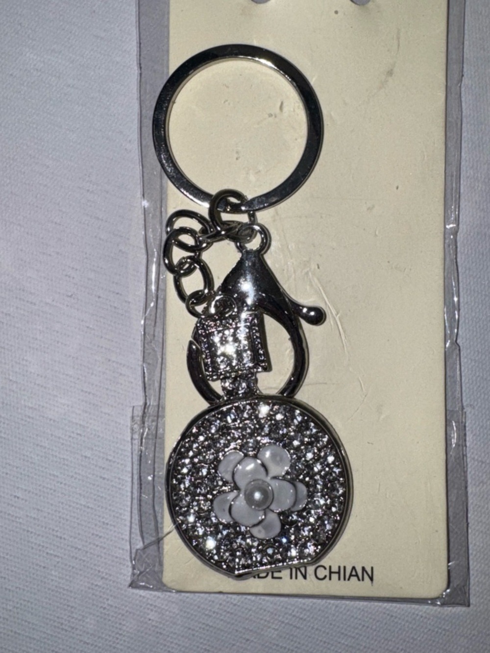 Silver Rhinestone Flower Keychain Charm - Picture 3 of 3
